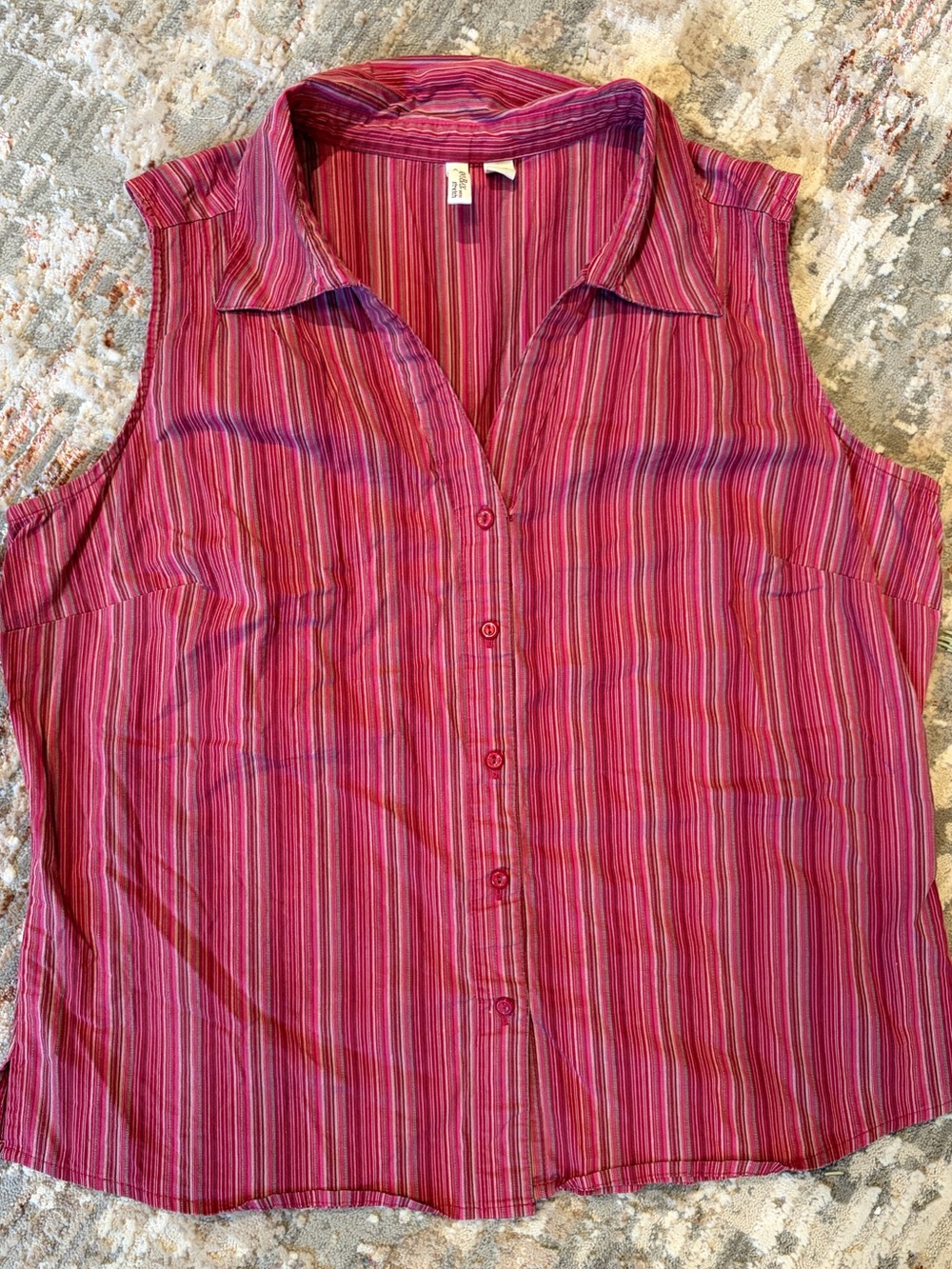 St. John’s Bay Petite Striped Sleeveless Button-Up Top Size PXL